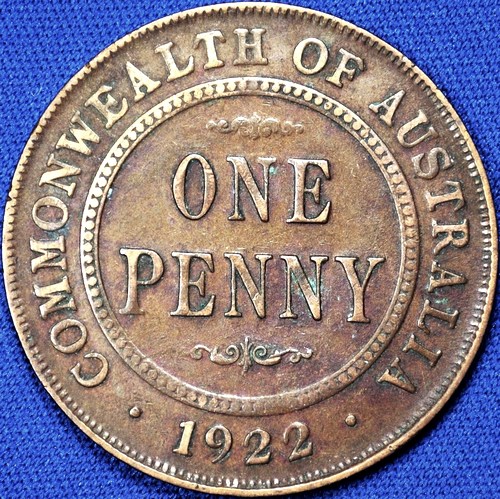 1922 Australian Penny, 'about Very Fine / Fine'