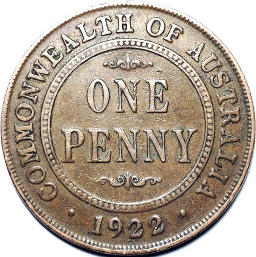 1922 Australian Penny, 'about Fine'