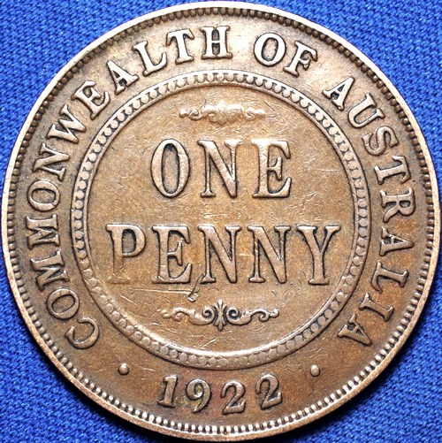 1922 Australian Penny, 'about Fine'