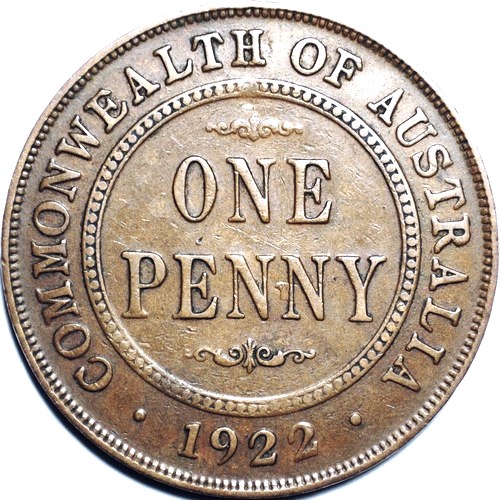 1922 Australian Penny, 'about Very Fine'