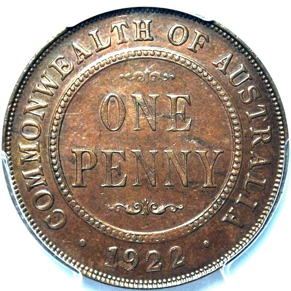 1922 Australian Penny, PCGS MS63BN 'Uncirculated'