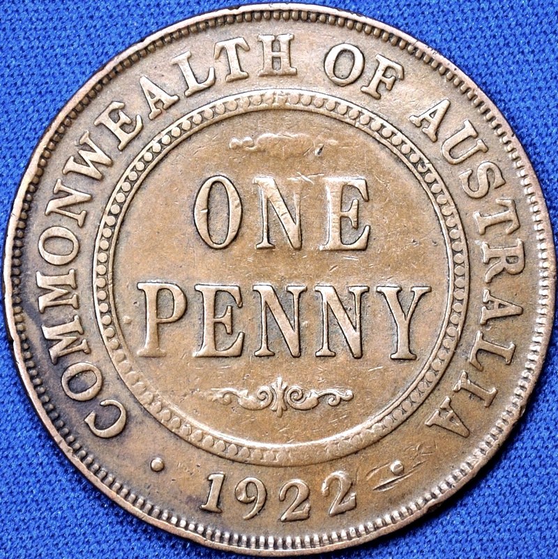 1922 Australian Penny, Indian obverse, 'Fine'