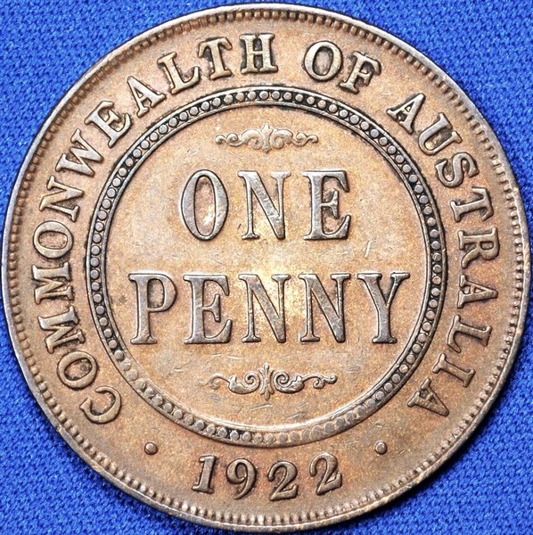 1922 Australian Penny, Indian obverse, 'Very Fine'