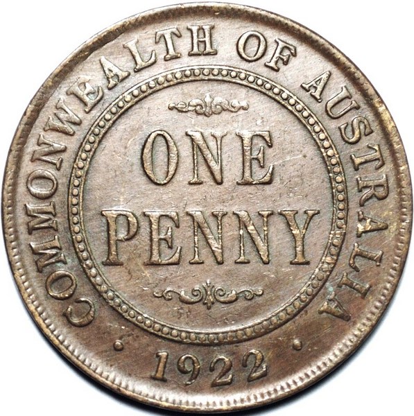 1922 Australian Penny, Indian obverse, 'good Very Fine', marks
