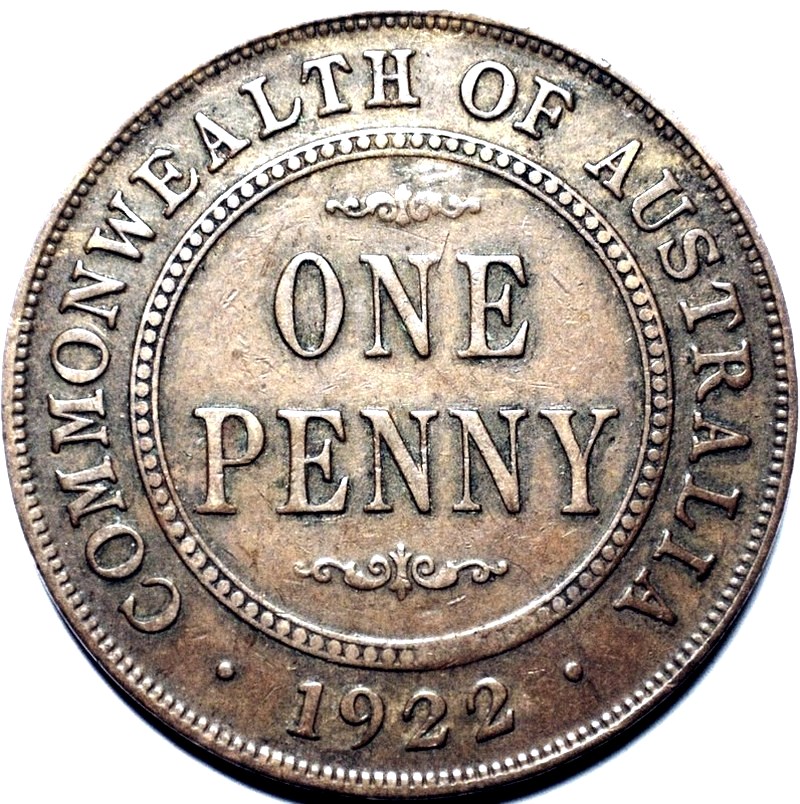 1922 Australian Penny, Indian obverse, 'Fine'