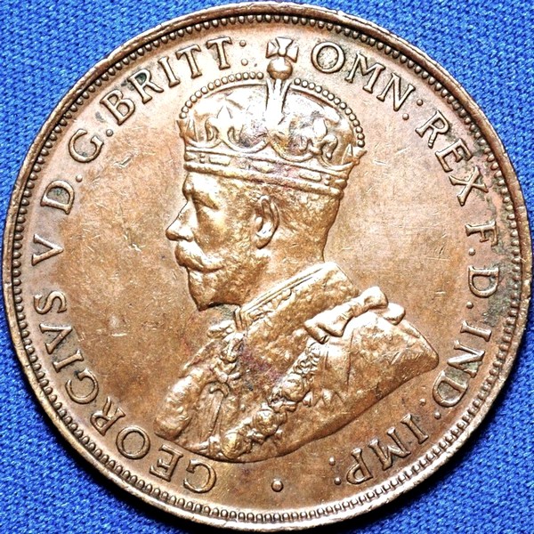 1922 Australian Penny, wide date toenail 9, 'aUnc' details