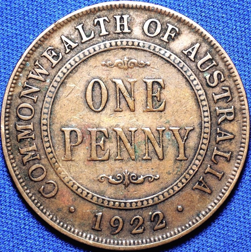1922 Australian Penny, wide date toenail 9
