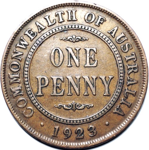 1923 Australian Penny, 'about Fine'