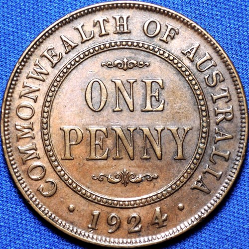 1924 Australian Penny, 'Extremely Fine', detractors