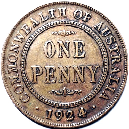 1924 Australian Penny, 'about Very Fine'