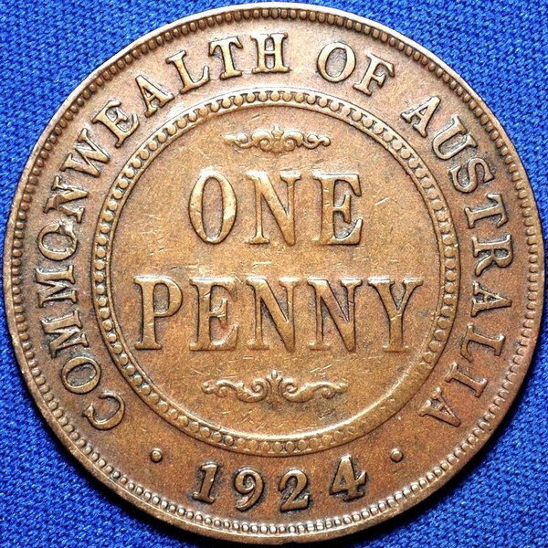 1924 Australian Penny, Indian obverse, 'about Fine'