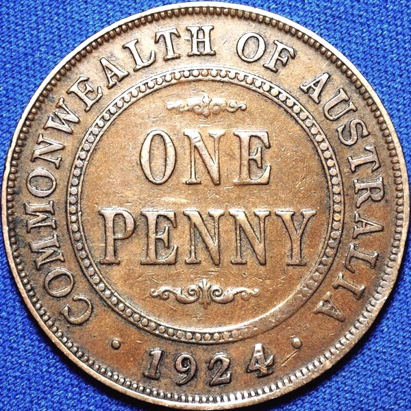 1924 Australian Penny, Indian obverse, 'about Fine'