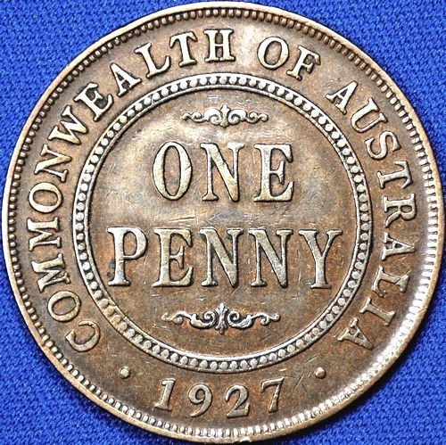1927 Australian Penny, 'about Very Fine', cleaned