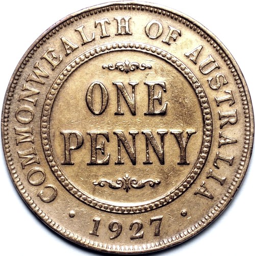 1927 Australian Penny, 'Very Fine', cleaned
