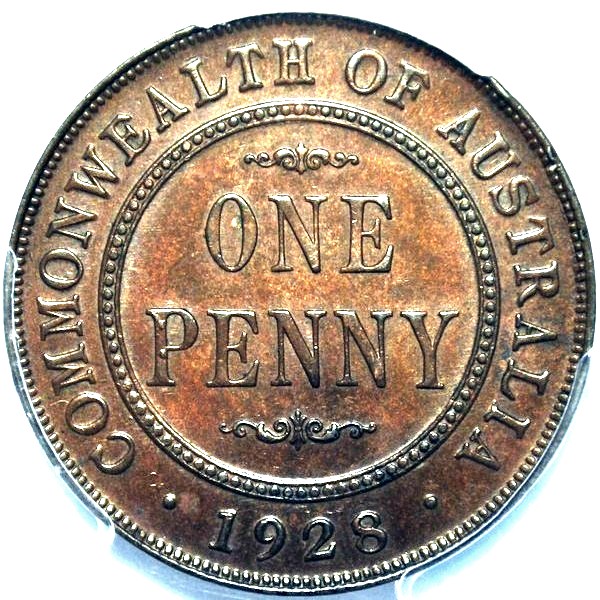 1928 Australian Penny, PCGS MS62BN 'Uncirculated'