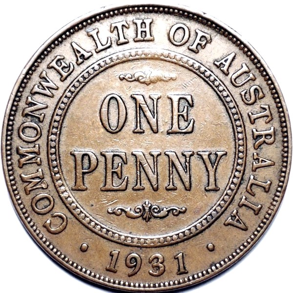 1931 Australian Penny, dropped 1 London, 'Very Fine'