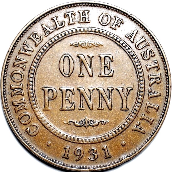 1931 Australian Penny, normal 1 London, 'about Extremely Fine'