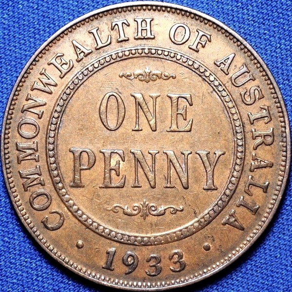 1933/2 overdate Australian Penny, 'Very Fine'