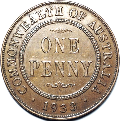 1933 Australian Penny, 'about Extremely Fine'