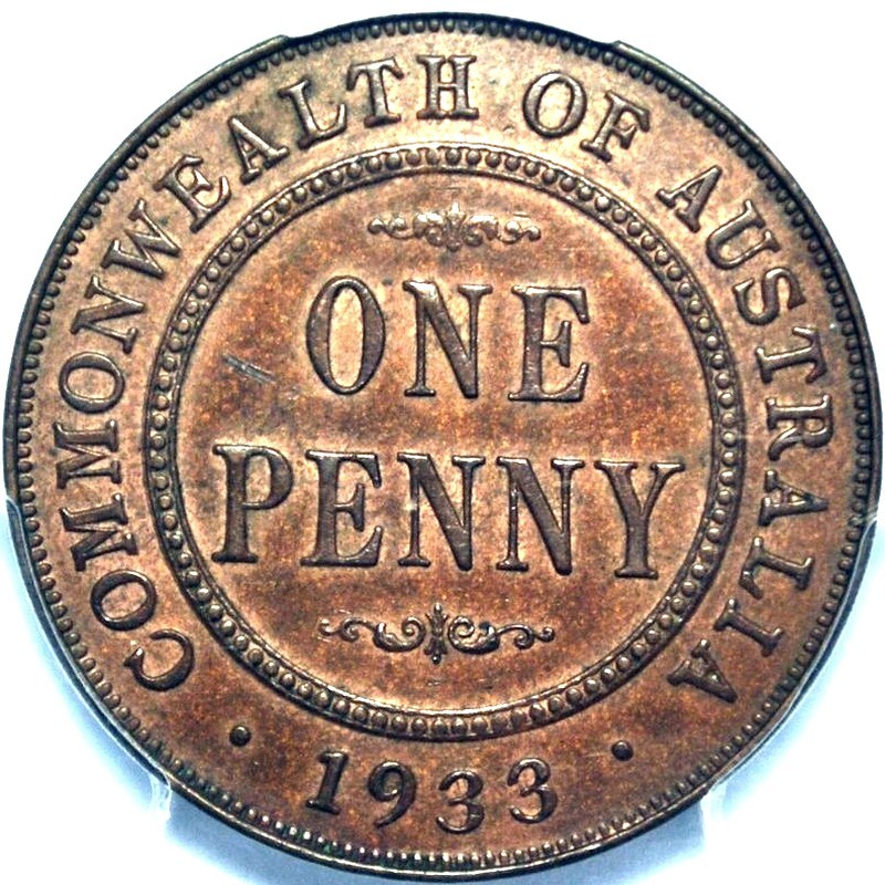 1933 Australian Penny, PCGS AU58 'about Uncirculated'
