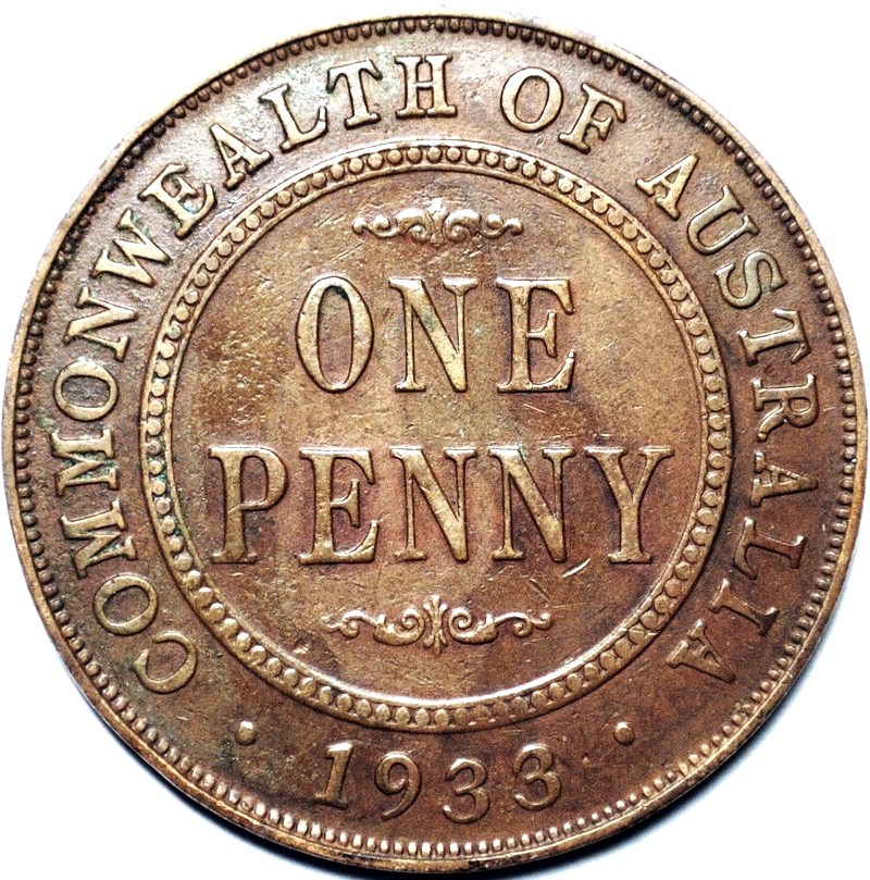 1933/2 overdate Australian Penny, 'Fine'
