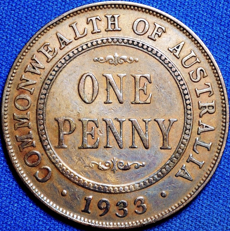 1933/2 overdate Australian Penny, 'aVF', cleaned