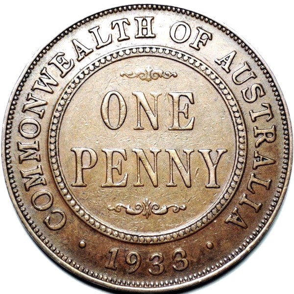 1933/2 overdate Australian Penny, 'aVF'