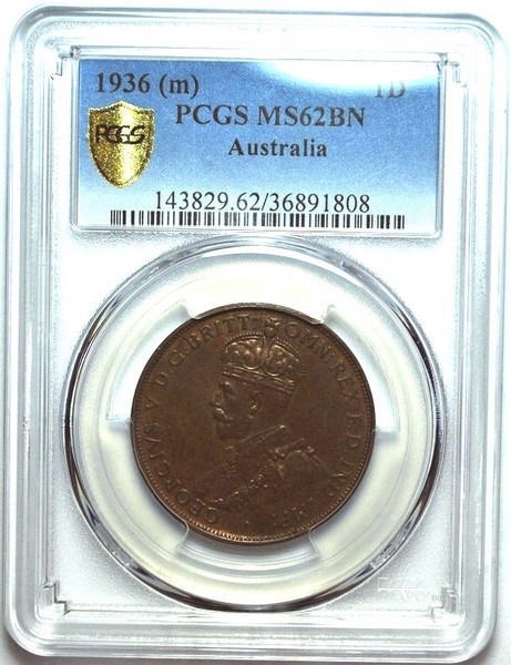 1936 Australian Penny, PCGS MS62BN 'Uncirculated'