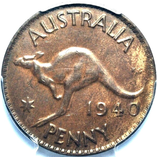 1940 K.G Australian Penny, PCGS AU58 'about Uncirculated'