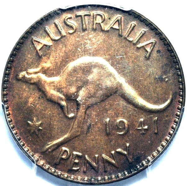 1941 (m) Australian Penny, PCGS MS62BN 'Uncirculated'
