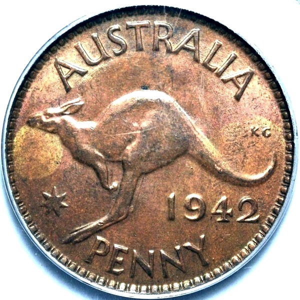 1942 Y. Australian Penny, PCGS MS63BN 'Uncirculated'