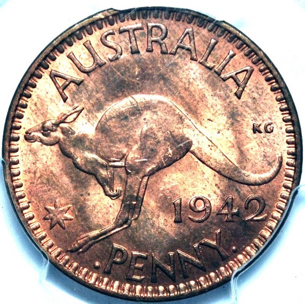 1942 i Australian Penny, PCGS MS63RB 'Uncirculated'