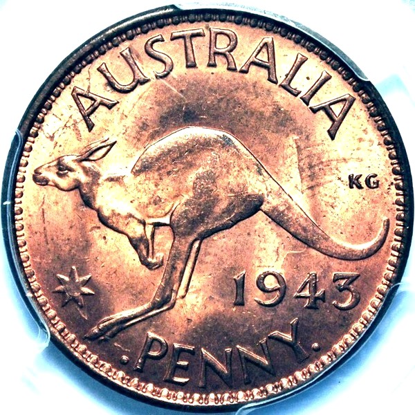 1943 i Australian Penny, PCGS MS63RB 'Uncirculated'