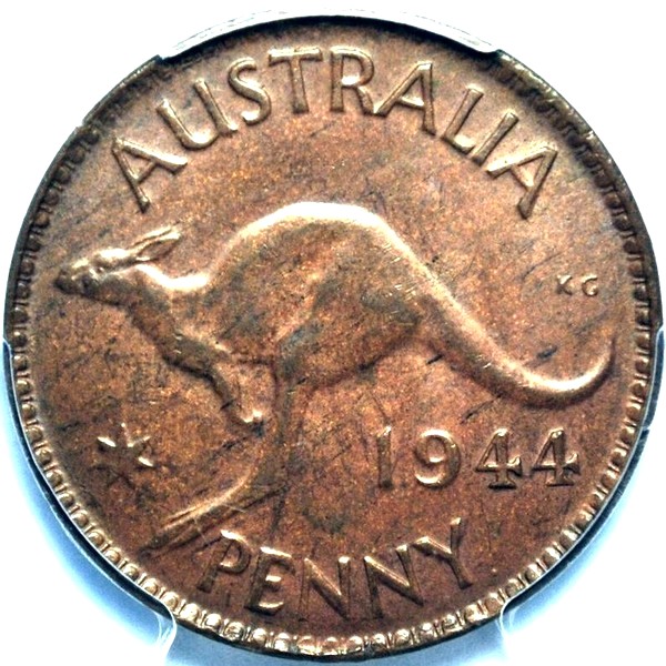 1944 Y. Australian Penny, PCGS MS63BN 'Uncirculated'
