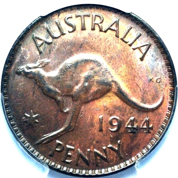 1944 Y. Australian Penny, PCGS MS62BN 'Uncirculated'