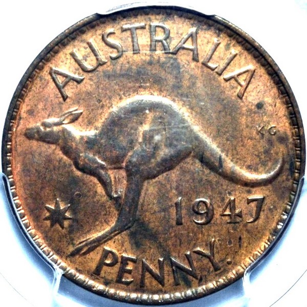 1947 Y. Australian Penny, PCGS MS61RB 'Uncirculated'