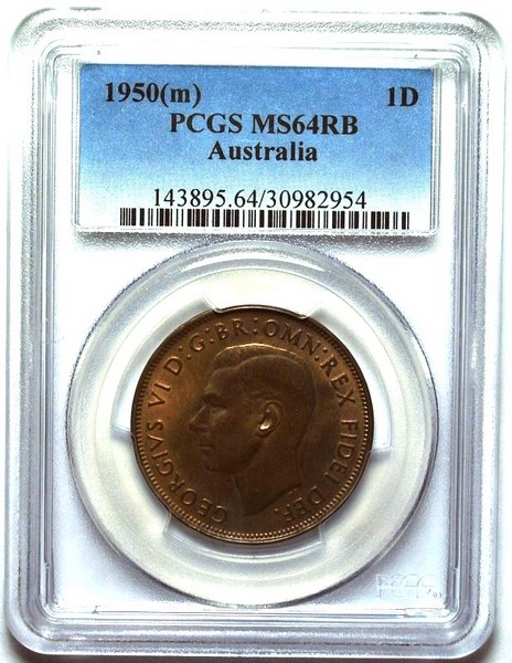 1950 (m) Australian Penny, PCGS MS64RB 'Uncirculated'