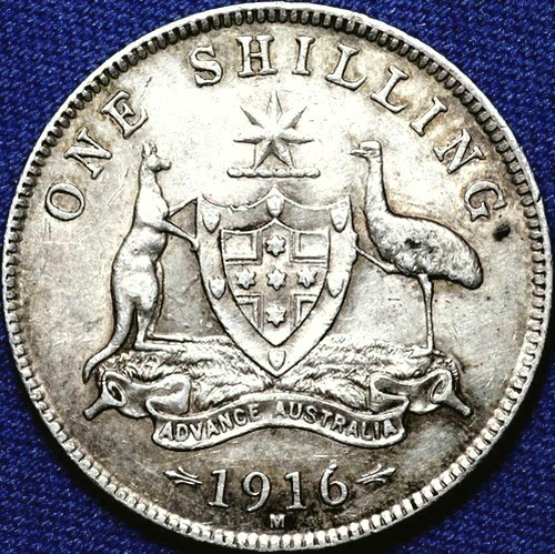 1916 Australian Shilling, 'about Extremely Fine'