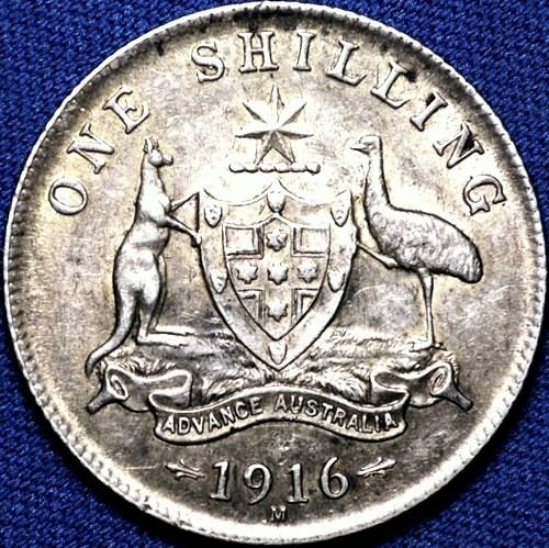 1916 Australian Shilling, 'about Uncirculated'