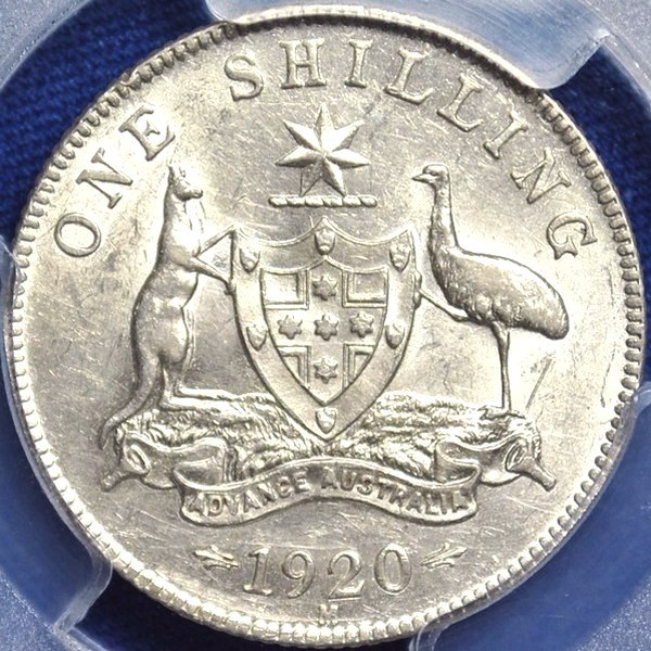 1920 Australian Shilling, PCGS AU58 'about Uncirculated'