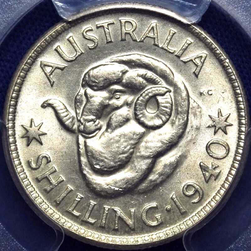 1940 Australian Shilling, PCGS MS62 'Uncirculated'