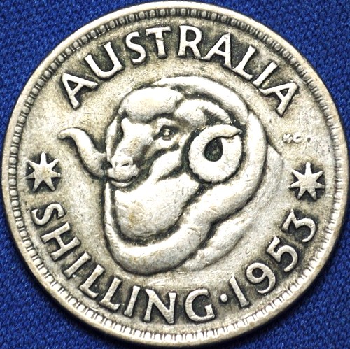 1953 Australian Shilling, 'Fine', lamination flaw