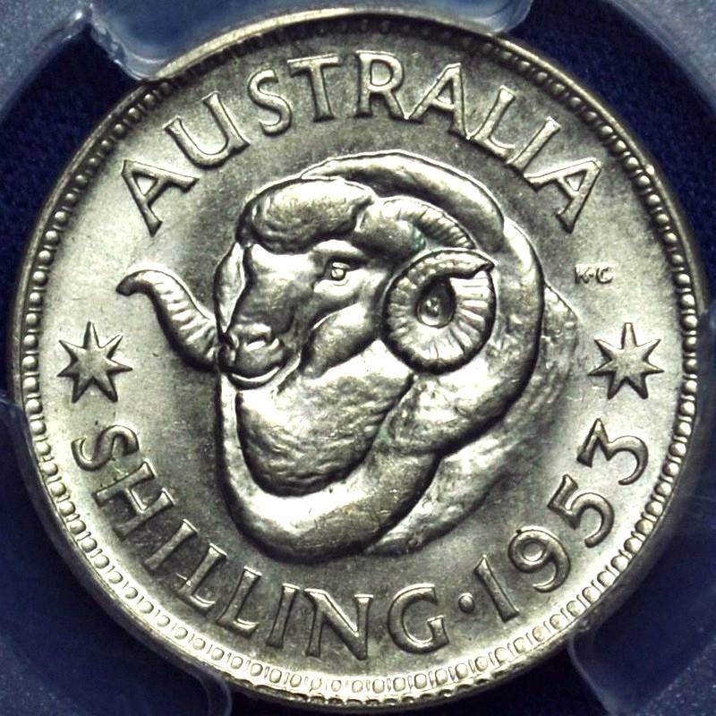 1953 Australian Shilling, PCGS MS62 'Uncirculated'