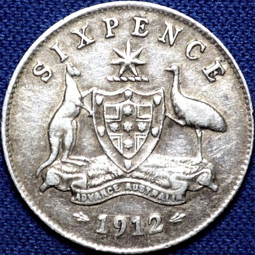 1912 Australian Sixpence, 'about Very Fine'