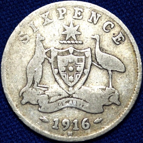 1916 Australian Sixpence, 'about Very Good'