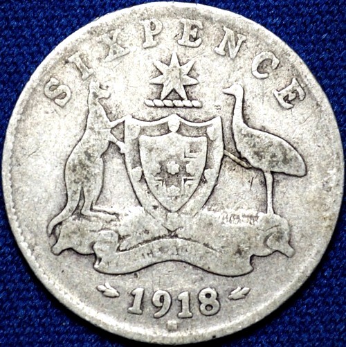1918 Australian Sixpence, 'Very Good'