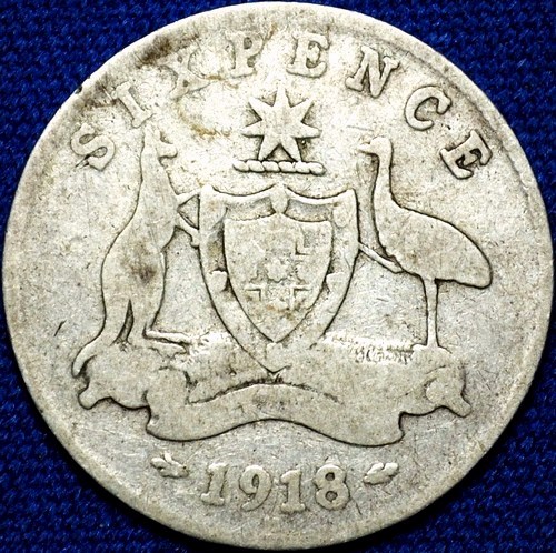 1918 Australian Sixpence, 'about Very Good'