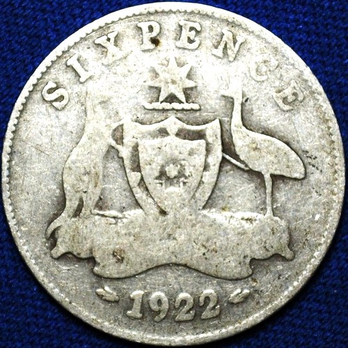 1922 Australian Sixpence, 'about Very Good'
