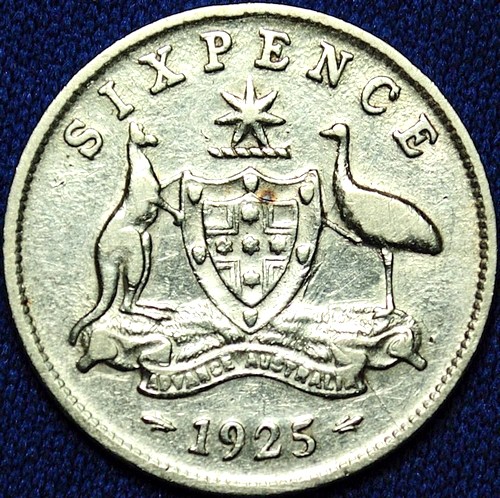 1925 Australian Sixpence, 'Fine / good Fine', cleaned