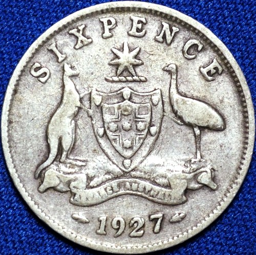 1927 Australian Sixpence, 'about Fine / Fine'